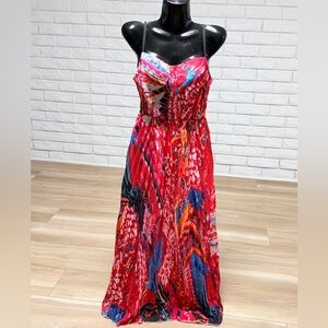 Red Floral Print Maxi Dress - Strappy Summer Sundress